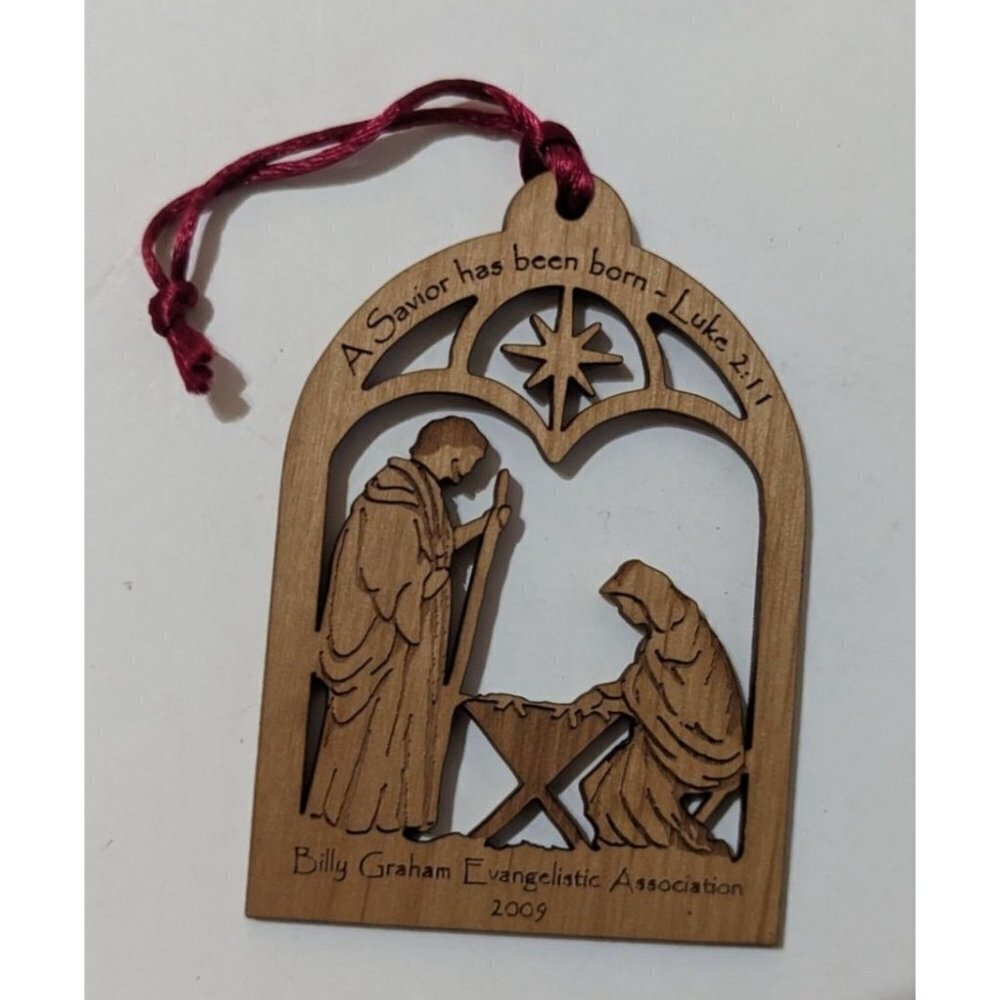 Billy Graham ornament 2009 Christmas Nativity  Wood Carved Laser Mary j Joseph - Picture 6 of 6